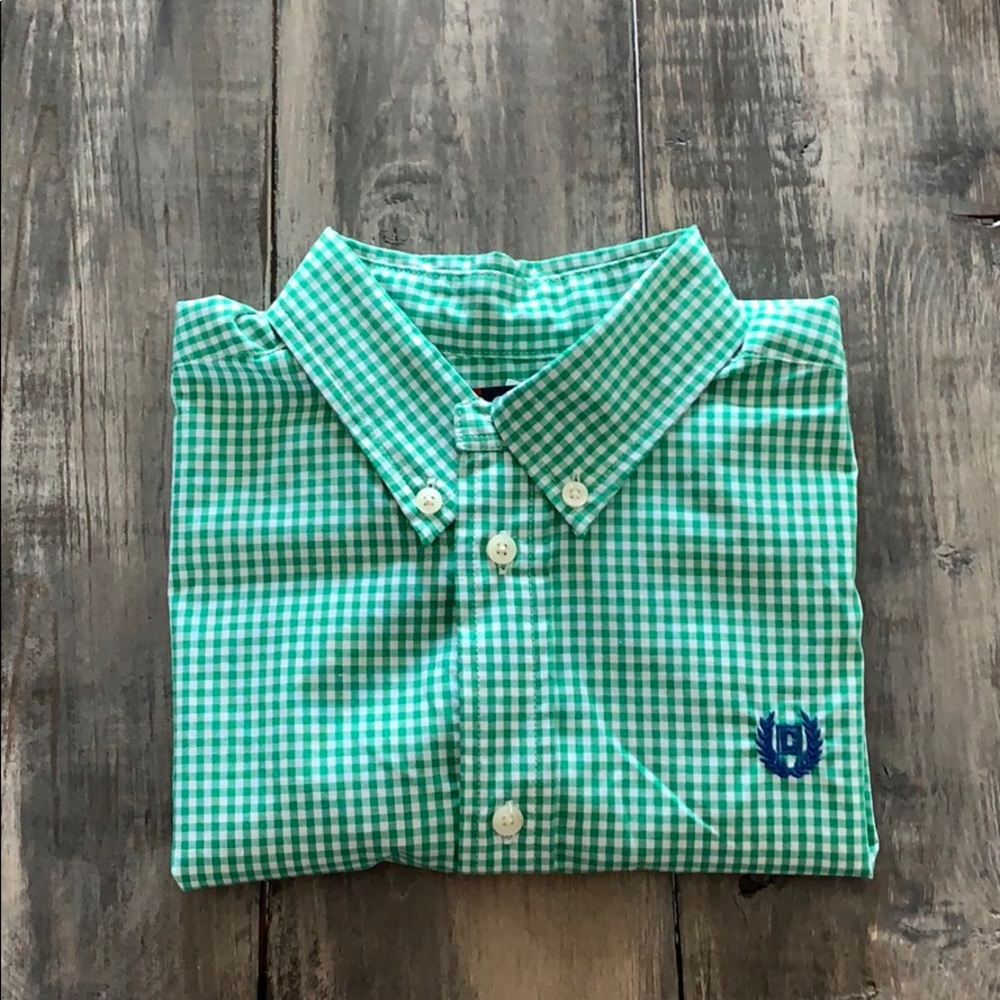 Boys chaps button up shirt green checker 7